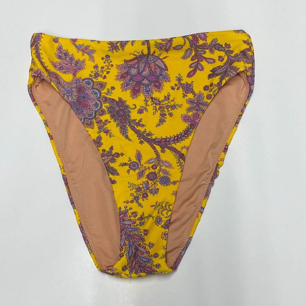 J Crew Swimsuit Womens XS Yellow High Rise bikini bottom Floral paisley Boho
